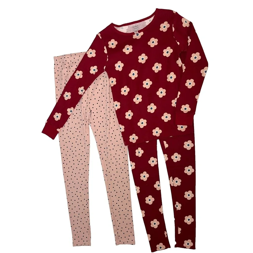 Carter's Girls Sz‎ 10 Pajama Set 4pc Wake Up Shine On Flower Pants Long Sleeve